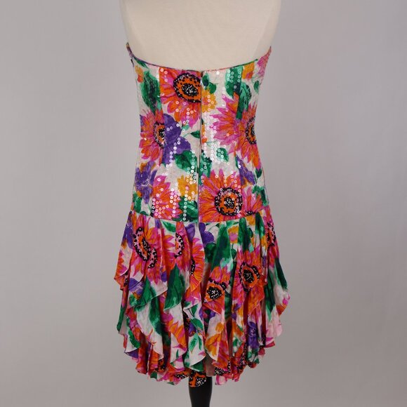 🌺 Vtg A.J. Bari Tropical Floral Ruffled Tierred Strapless Dress Party Resort - Picture 8 of 11